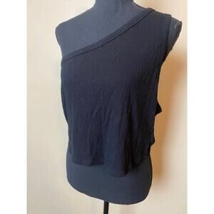 ASOS DESIGN one shoulder crop top ribbed in black size 16 plus size XL